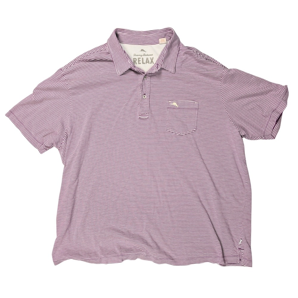 Tommy Bahama Violet White Striped 1/4 Button Short Sleeve Polo Men's Size 2XL